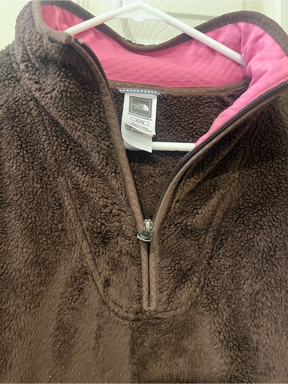 The North Face Brown Fleece Half-Zip with Pink Lining